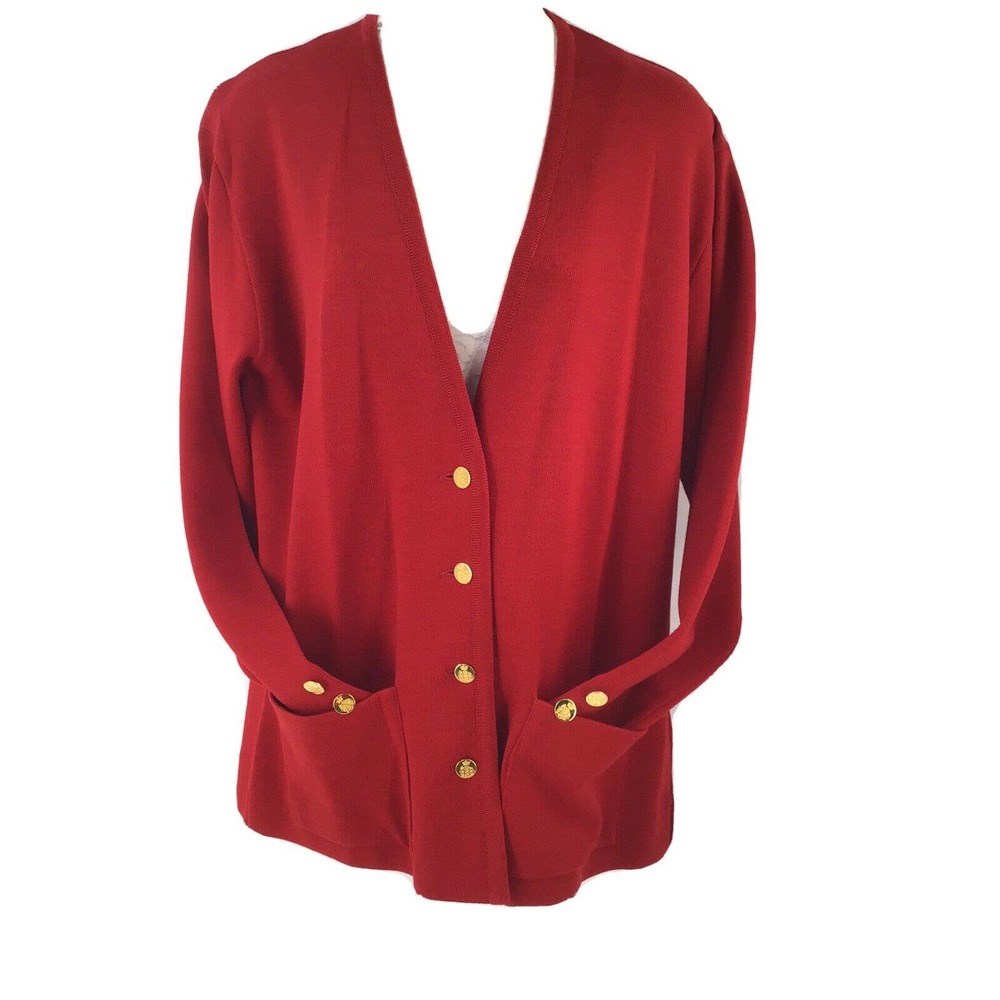 St. Croix Wool Cardigan Jacket Red Gold Buttons